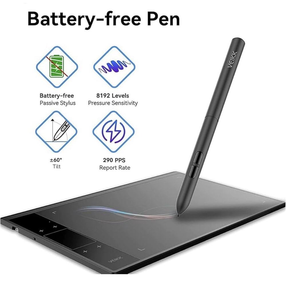 VEIKK A30 V2 Drawing Tablet 10x6 Inch with Battery-Free Pen In Working Order